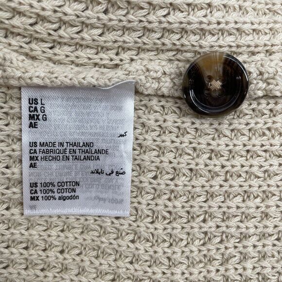 Club Room Chunky Waffle Cardigan Sweater Mens Large Grandpa Dad Cotton Beige Tan - Picture 7 of 10